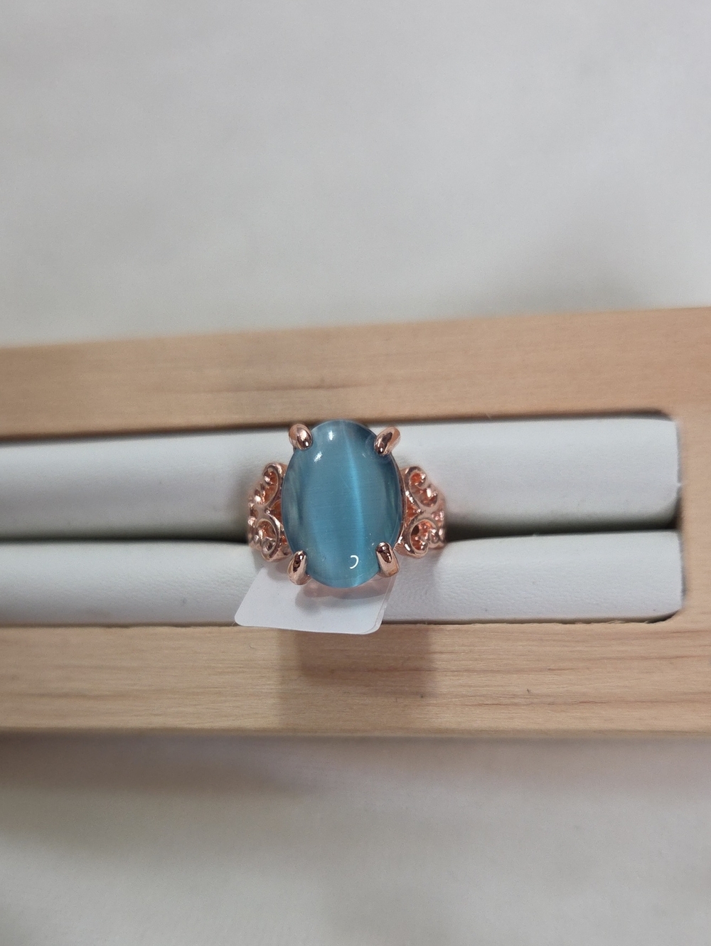 Women's Blue Cat Eye Stone Fashion Ring Rose Gold Tone Band Boho Unique Casual